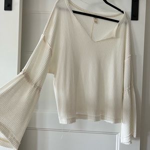 FREE PEOPLE waffle cream/white top with bell sleeves